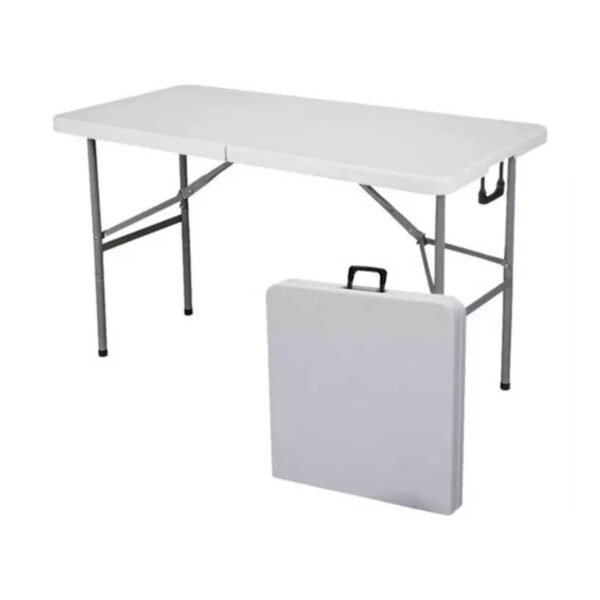 Mesa Plegable Plástica Blanca de 120cm y 180 cm ideal para fiestas, reuniones o cómo mesa de trabajo.